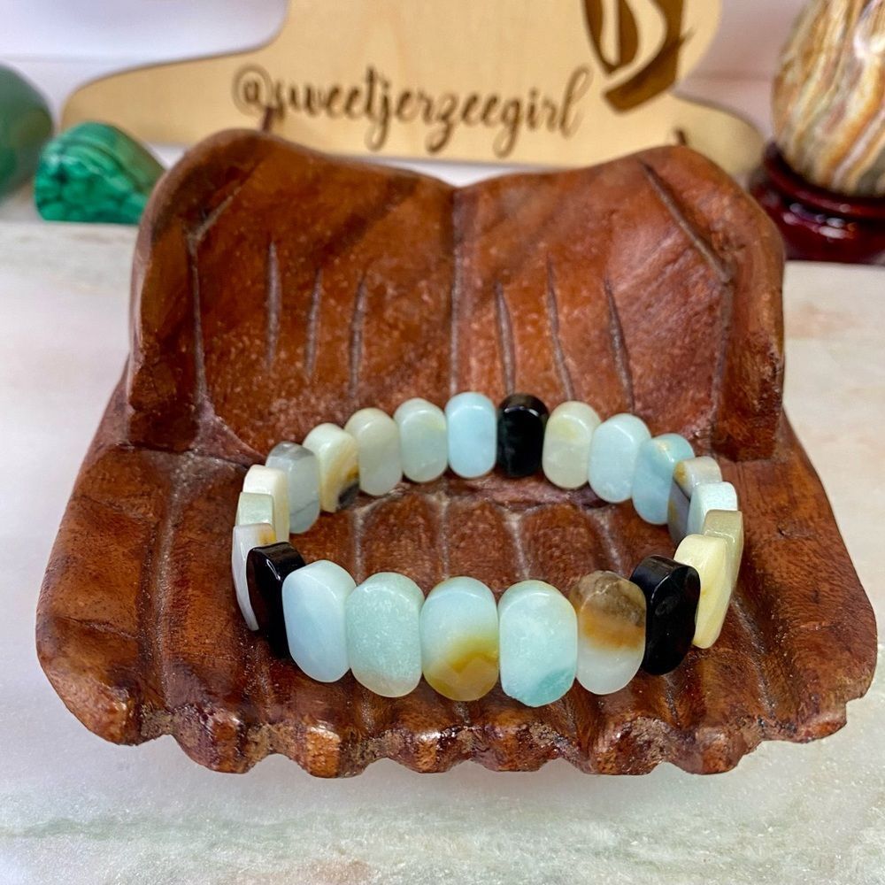 Blue Amazonite Stone of Serenity Faceted Tile Bracelet 240311